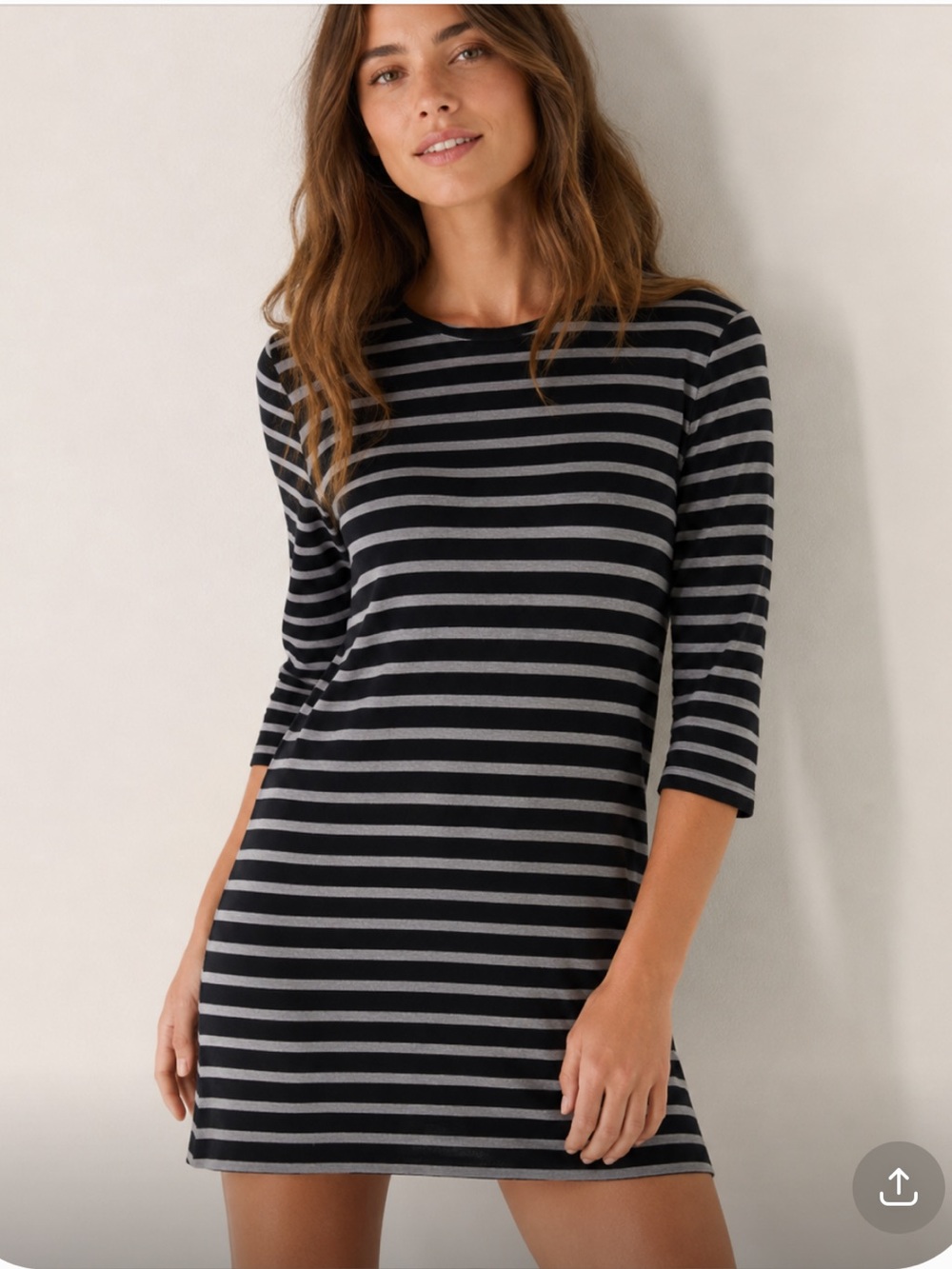 MARINE LAYER Gemma Black and Grey Cotton Striped Long Sleeve Preppy Dress